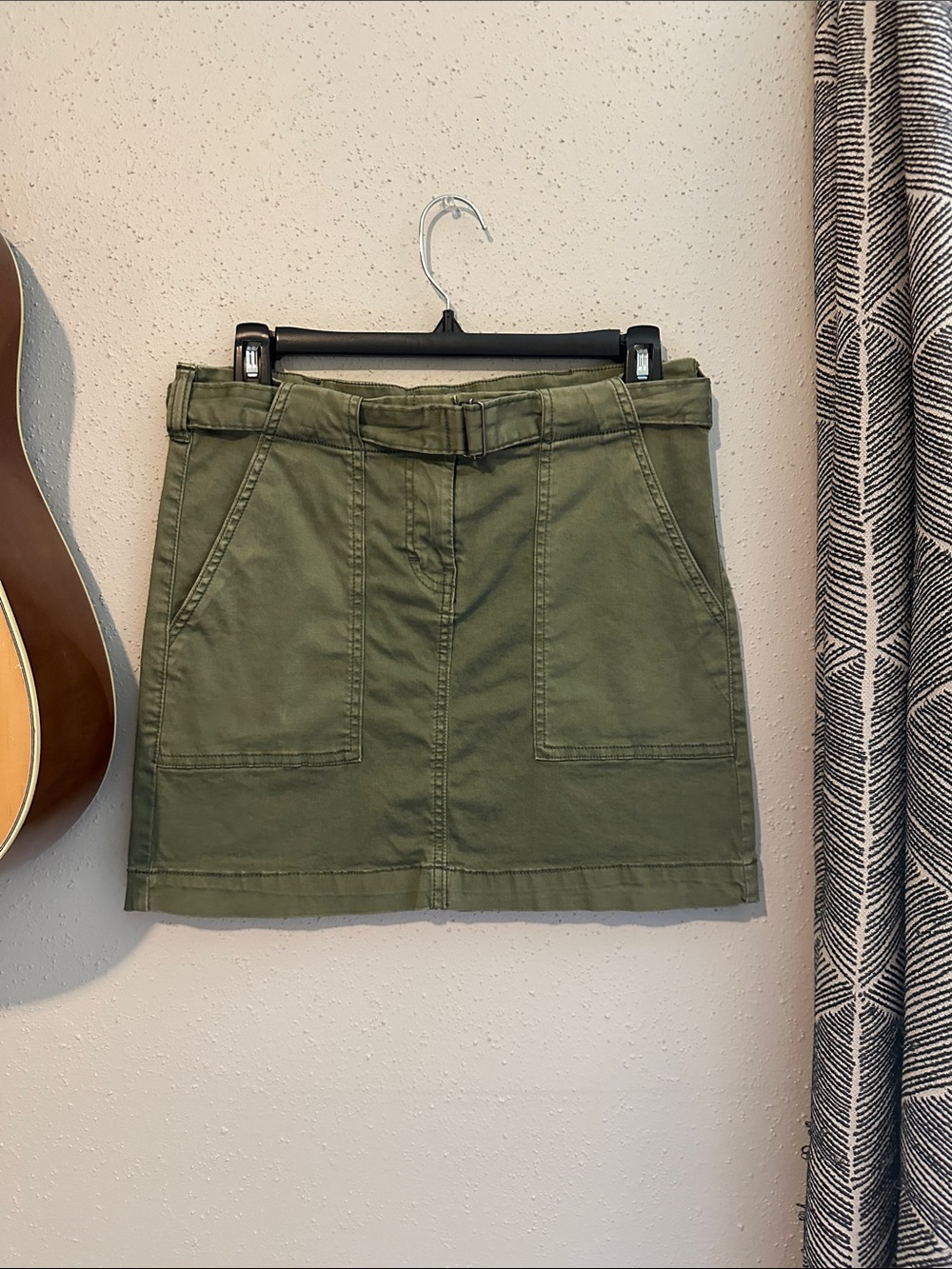 Olive Green Utility Mini Skirt with Front Pockets